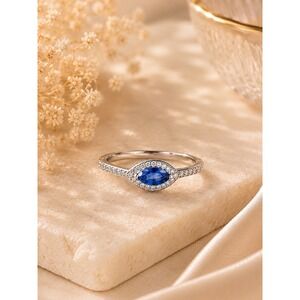 Bomb Party Fancy In Love Ring Size 9 Blue‎ Spinel Marquise Halo Rhodium RBP6125